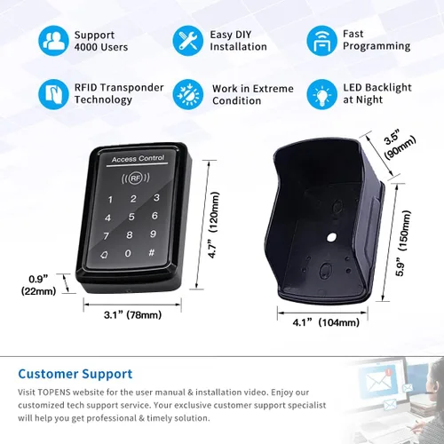 Miniatura 5 de TOPENS TC175P Teclado con cable de panel táctil, teclado universal de entrada sin llave DC 12 V 24 V para el abridor automático de puertas