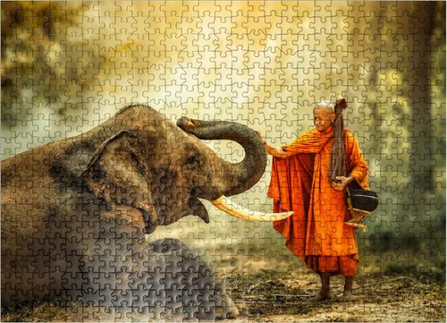 Miniatura 7 de MyPuzzle Monk Hiking with The Fancy Elephant in The Forest - Rompecabezas prémium de 100 piezas para adultos