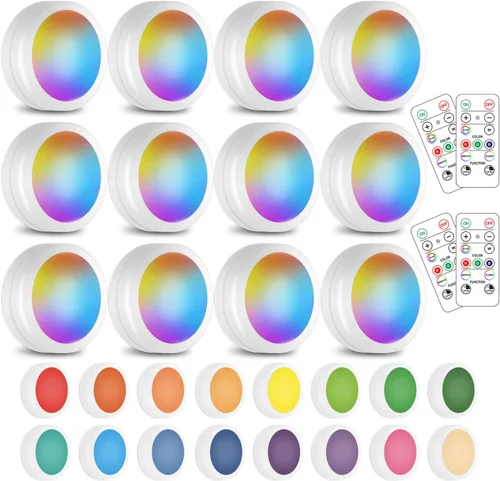 Miniatura 11 de Paquete de 12 luces LED inalámbricas con cambio de 16 colores, luces LED para debajo de gabinetes, luz de armario, luces nocturnas alimentadas por