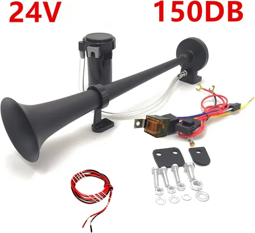 Miniatura 4 de Bocina de aire de 12 V 150 DB Bocina de coche 17.7 in Altavoz de coche Negro Cromo Zinc Trompeta simple Bocina súper fuerte con bomba de aire Bocina