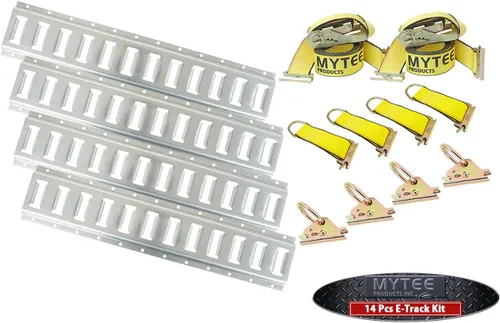 Miniatura 6 de Mytee Products Kit de amarre E-Track de 14 piezas, 4 rieles horizontales de 5 pies, 2 correas de trinquete Etrack de 2 pulgadas x 12 pies, 4 juntas