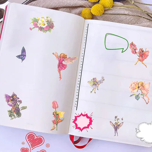 Miniatura 2 de 90 piezas de calcomanías de hadas para álbum de recortes, parche de hada transparente de flores para álbumes de recortes, cuaderno a mano, estuche