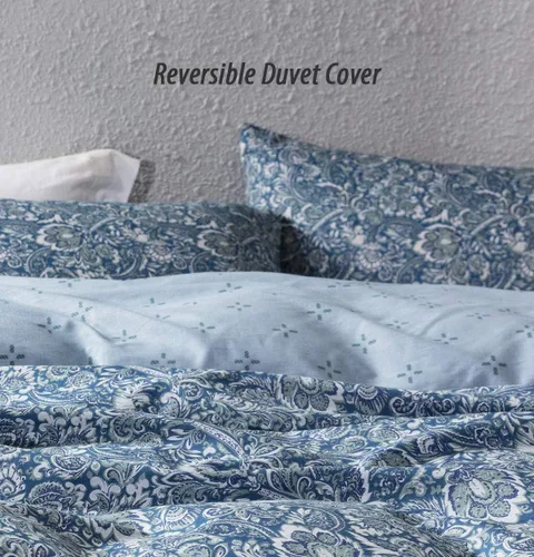 Miniatura 3 de SLEEPBELLA Juego de funda de edredón de algodón de 600 hilos, juego de ropa de cama (individual, azul-paisley)