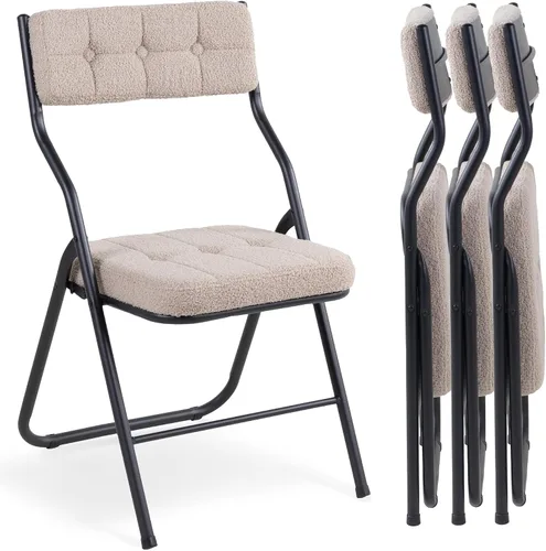 Miniatura 17 de Juego de 4 sillas plegables acolchadas, sillas plegables resistentes con cojín, juegos portátiles y cómodos para comedor, oficina, fiesta, mesa