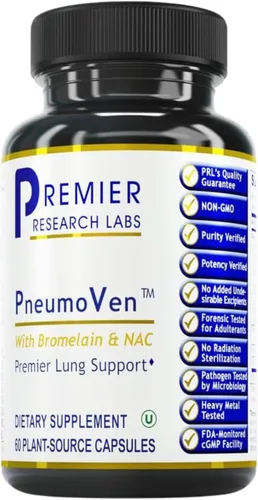 Premier Research Labs PneumoVen - Suplemento de apoyo pulmonar con bromelina y NAC, vitaminas de apoyo a la salud pulmonar, limpieza pulmonar - 60
