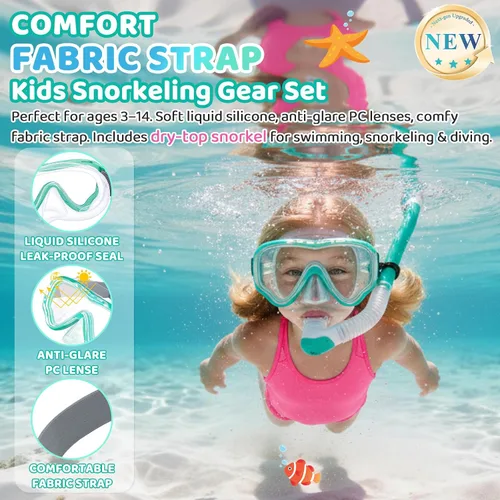 Miniatura 2 de Vvinca Snorkel Set for Kids 3-14, Dry Top Snorkeling Gear for Boys Girls Youth, Panoramic View Swim Goggles with Nose Cover & Anti-Fog Lens, Junior