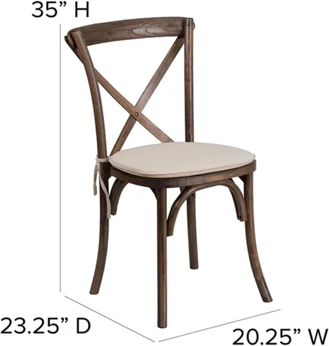 Miniatura 3 de Flash Furniture HERCULES Series Silla apilable de madera americana con respaldo cruzado con cojín Temprano americano
