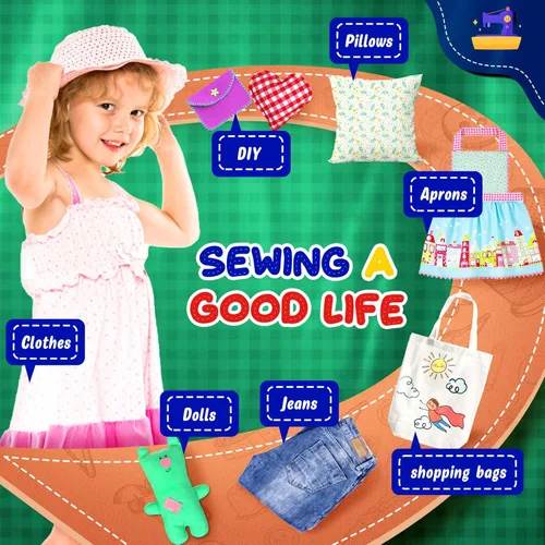 Miniatura 3 de Mini Máquina de Coser con Kit de Costura de 123 Piezas para Principiantes, Máquina de Coser Portátil de Doble Velocidad con Luz y Protector de Dedos