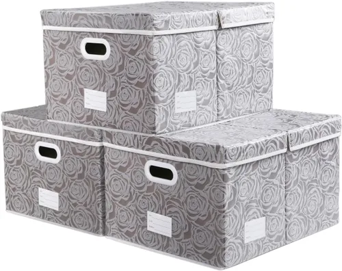 Miniatura 27 de PRANDOM Caja de almacenamiento plegable más grande con tapa [1 unidad] Contenedor Cesta Organizadora Cubo de Almacenamiento Decorativo de Tela