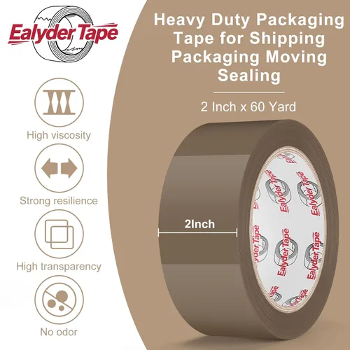 Miniatura 3 de Cinta de embalaje marrón de 2 pulgadas x 60 yardas, 3 rollos con dispensador - Cinta de sellado de paquetes resistente para envío, mudanza