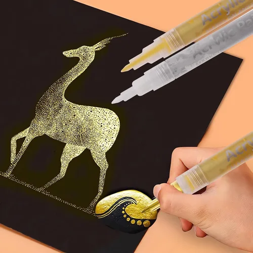 Miniatura 6 de VIANZE Bolígrafos de pintura acrílica con pincel y puntas finas para pintura de roca, vidrio, madera, cerámica, tela, metal, lienzo, kit de calabaza