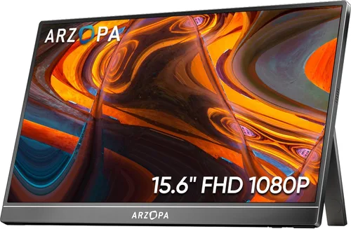 ARZOPA Monitor portátil de 15.6 pulgadas FHD 1080P – Monitor portátil ultradelgado para laptop con soporte – Pantalla IPS para PC, MAC, teléfono,