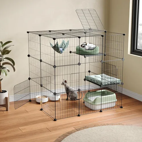Oneluck Jaulas para Gatos de 3 Niveles Recinto Interior Corralito DIY para Gatos Catio Desmontable Jaulas de Alambre Metálico para Gatos Jaula