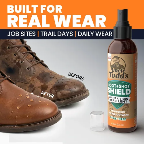 Miniatura 6 de Uncle Todd's Spray protector de zapatos – repelente al agua y a las manchas – 6 onzas sin aerosol de gamuza – Protege cuero, gamuza y nobuck