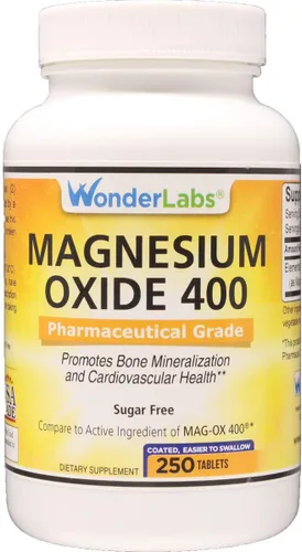 Wonder Labs Óxido de Magnesio 400, 483 mg de Óxido de Magnesio Grado Farmacéutico** Comparar con MAG-OX 400 - 250 Tabletas