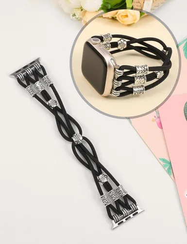 Miniatura 2 de TOYOUTHS Pulsera bohemia compatible con Apple Watch Band de 1.65, 1.57, 1.57 y 1.49 pulgadas para mujer, correa trenzada y elástica