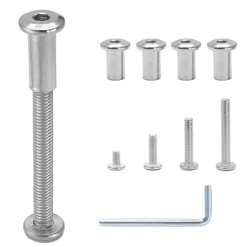 Miniatura 18 de 10 pares (20 piezas) M6 x 0.630 in Tornillo hexagonal con llave Allen, pernos de conector plateados para muebles, tornillos avellanados M6, tuercas