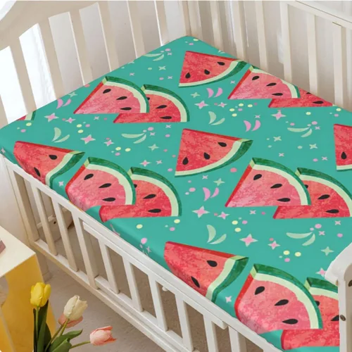 Miniatura 3 de Sábanas bajeras ajustables para cuna pequeña con temática de sandía, sábanas portátiles para cuna de material ultra suave, sábana de colchón