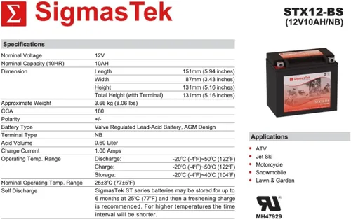 Miniatura 3 de Extreme Battery XTAX12-BS Batería de motocicleta (reemplazo)