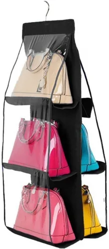 HAN SHENG Organizador colgante de 6 bolsillos transparente para bolsos y monederos - Estante colgante para ahorrar espacio para clóset, armario,