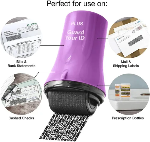 Miniatura 2 de Guard Your ID Wide Advanced Roller 2.0 - Sello de seguridad para prevención de robo de identidad, color morado Púrpura