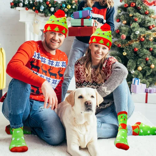Miniatura 3 de MGparty Gorro de Navidad con luz LED, gorro de punto con calcetines de tripulación, regalos de fiesta de Navidad para adultos y niños