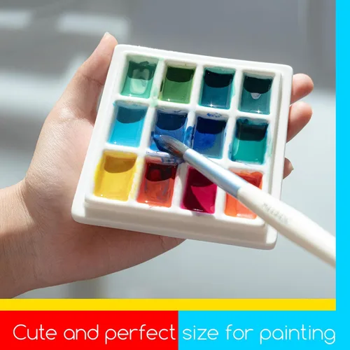 Miniatura 5 de MEEDEN Paquete de 3 paletas de cerámica con cubierta, paleta de pintura para mezcla de colores de gouache de acuarela, paleta de porcelana blanca