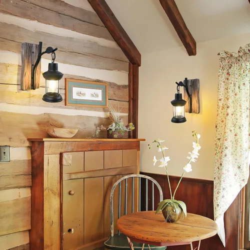 Miniatura 6 de Lámparas de pared rústicas, apliques de pared vintage, juego de 2 lámparas de pared de madera antigua estilo granja con vidrio transparente, Negro-b
