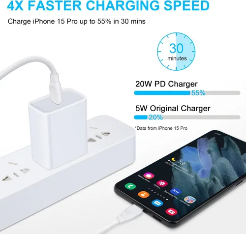 Miniatura 2 de Cargador rápido USB C, adaptador de corriente USB C de 20 W, cabeza de cubo de carga rápida para iPhone 17e/17 Pro Max/17 Pro/17/16e/16/16 Pro/16