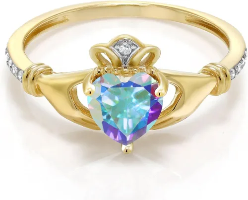 Miniatura 61 de Gem Stone King Anillo de compromiso claddagh celta irlandés de oro amarillo de 10 quilates con piedra preciosa en forma de corazón de 0.236 in
