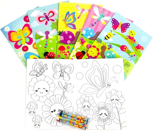 Tiny Mills Butterfly Spring - Libros para colorear de insectos con crayones para fiestas con 12 libros para colorear y 48 lápices de colores,