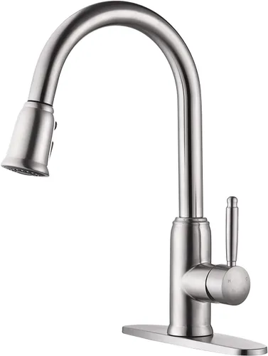 Miniatura 14 de Grifo de cocina de oro negro con rociador: WOWOW Grifo de fregadero de cocina de acero inoxidable 304 para 1 o 3 agujeros, llave mezcladora de arco