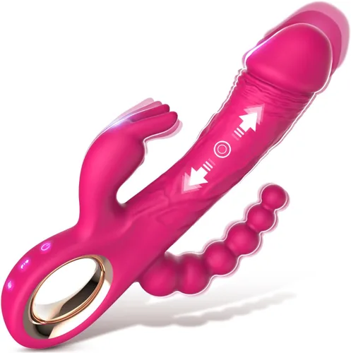 Vibrador de conejo de empuje para placer de cuerpo completo mezclado, con punto G y estimulación del clítoris para el éxtasis puntual, y un mango