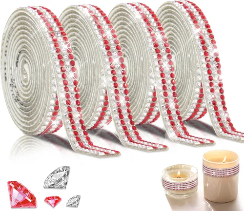 Miniatura 9 de 4 rollos de cinta autoadhesiva con diamantes de imitación y cristal Bling con tiras adhesivas de 2 mm para manualidades, bodas, cumpleaños, fiestas