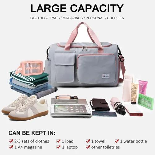 Miniatura 258 de Pequeña bolsa de gimnasio para mujer, bolsa de viaje con compartimento para zapatos