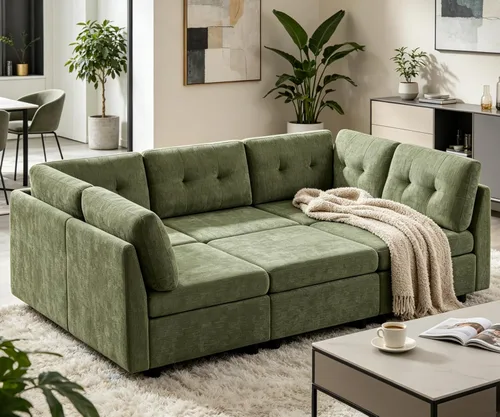 Miniatura 15 de VANOMi - Sofás seccionales de 6 plazas para sala de estar, sofá modular convertible de 118" en forma de nube, cómodos sofás de chenilla y sofás