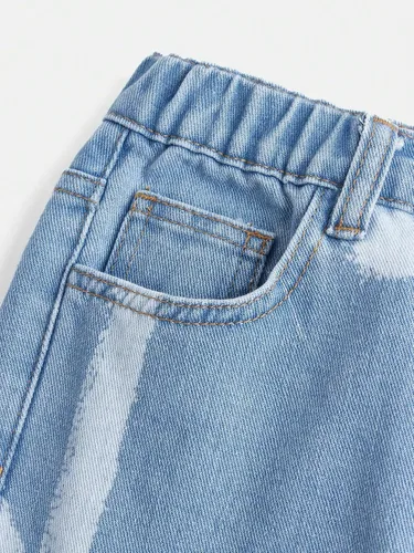 Miniatura 5 de Floerns Jeans de mezclilla de pierna recta rasgados con cintura elástica para niñas