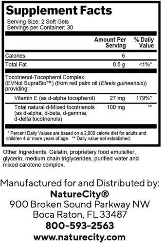 Miniatura 2 de NatureCity True-E - Suplemento de vitamina E de tocotrienoles de espectro completo y alfa tocoferol natural Tocotrienoles sostenibles de Evnol