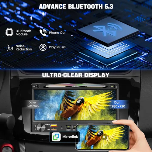 Miniatura 5 de Estéreo de coche doble DIN con reproductor de CD y DVD, compatible con Carplay inalámbrico y Android Auto, radio de coche de 7 pulgadas con salida