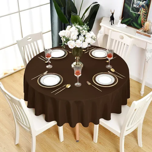 Miniatura 32 de Mantel redondo color crema, impermeable, resistente a las manchas, sin arrugas, poliéster de 210 GSM, lavable, lavable, lavable, para fiestas