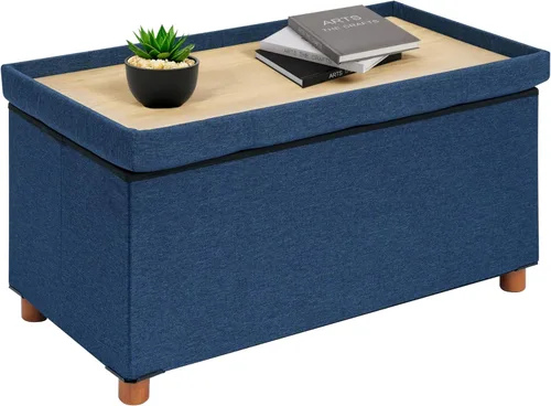 Miniatura 13 de B FSOBEIIALEO Otomana de almacenamiento con bandeja, taburetes de pies y otomanas con patas, cubo de almacenamiento, asiento de lino negro de 15