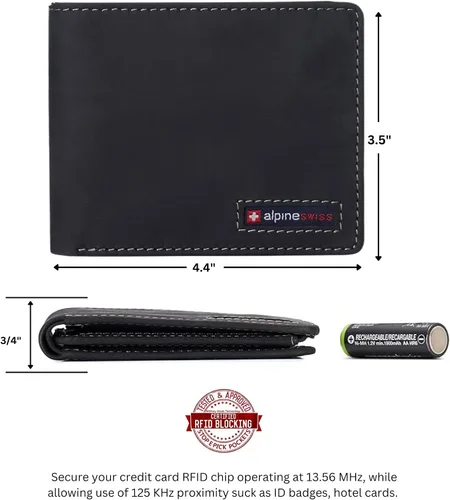 Miniatura 17 de Alpine Swiss RFID - Cartera de piel con 2 compartimentos para documentos de identidad, con ventana dividida, sección para billetes, en caja de regalo