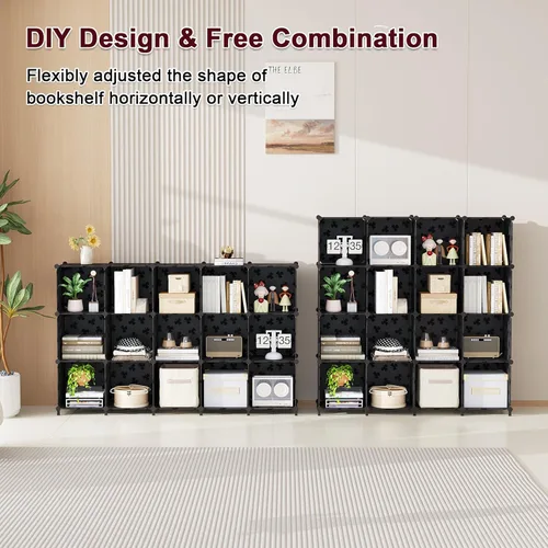 Miniatura 6 de UNKU Organizador de almacenamiento de cubos, 16 cubos organizadores de armario, estantes de almacenamiento, estantería apilable para bricolaje, Negro