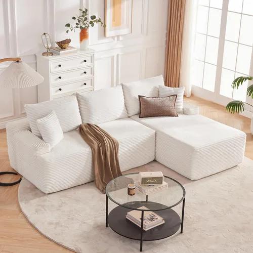 Miniatura 7 de Mangodan Sofá seccional Cloud, sofá deshuesado para sala de estar, sofá modular con asiento profundo, cómodo sofá esponjoso en forma de L con diván