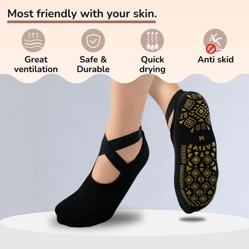 Miniatura 4 de RATIVE X-Cross Straps Anti Slip Non Skid Barre Yoga Pilates Hospital Socks with grips for Mens Womens