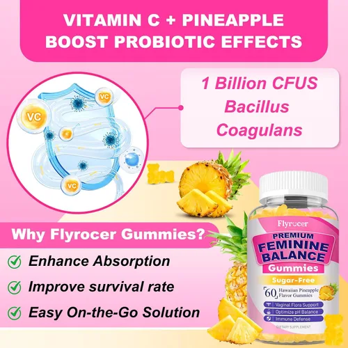 Miniatura 4 de Gomitas de equilibrio femenino para mujer, gomitas de equilibrio de pH que apoyan la flora vaginal, la salud intestinal y el sistema inmunológico