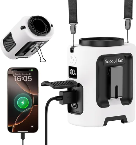 Miniatura 10 de Socool - Ventilador de cintura portátil de 5000 mAh, recargable, mini ventilador personal con 13000 RPM y 4 velocidades ajustables, enfriamiento
