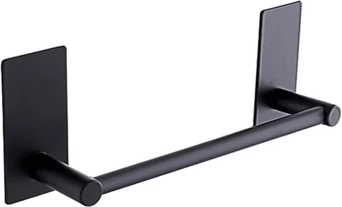 Barra de Toalla Adhesiva Negra de 9 Pulgadas, Soporte de Toalla de Baño Adhesivo, Soportes de Toalla de Mano, Sin Perforación en la Pared - Negro