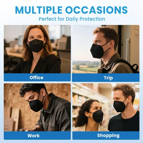 Miniatura 8 de akgk Mascarilla KN95 de 50 unidades, mascarillas de protección transpirable, mascarillas KN95 negras de 5 capas, máscaras de seguridad contra