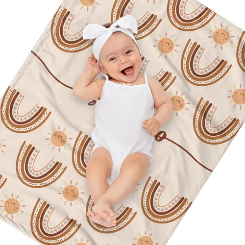 Miniatura 2 de Manta personalizada para baby shower, cuarto de bebé, mantas personalizadas con nombre, manta bohemia personalizada de arco iris para niños y niñas